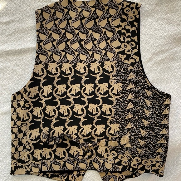 Vintage Carroll Reed Black & Gold Floral Vest / Waistcoat L - Picture 4 of 4